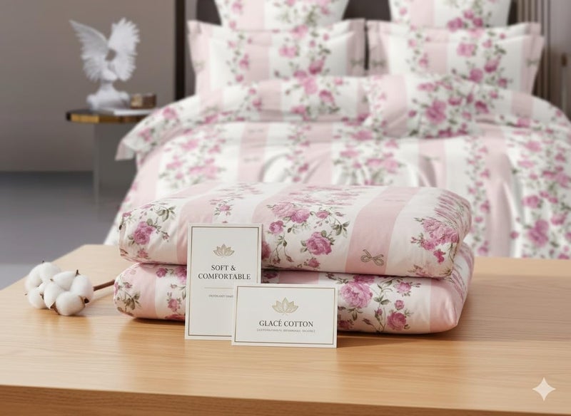 MORADO Single Bed Glace Cotton Checkered Quilt or Duvet Cover Rajai or Blanket Cover for Winter with Zipper Closer (60x90 Inches, Pink) (Multicolour) (PinkCheckFlower) - Image 2