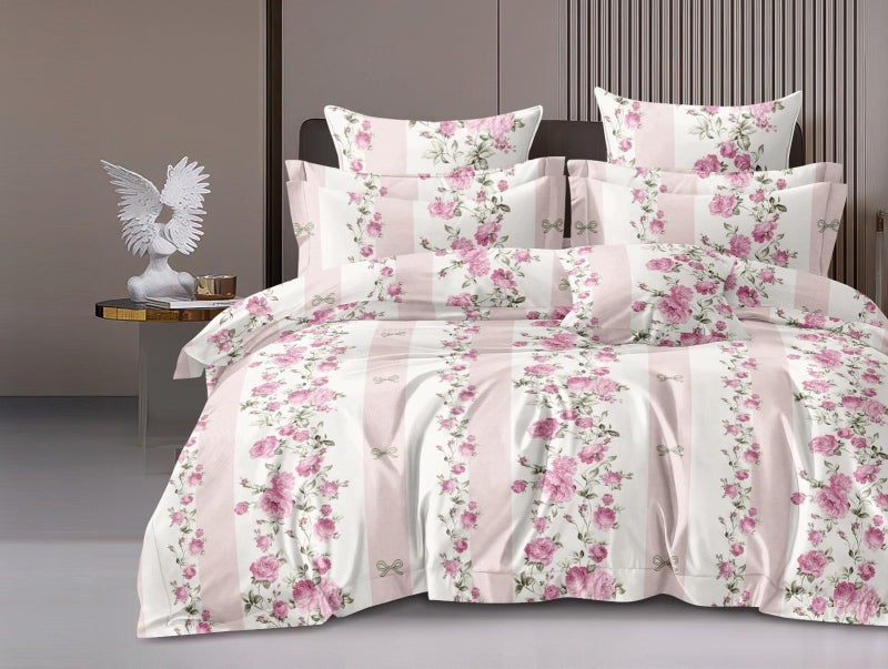 MORADO Single Bed Glace Cotton Checkered Quilt or Duvet Cover Rajai or Blanket Cover for Winter with Zipper Closer (60x90 Inches, Pink) (Multicolour) (PinkCheckFlower) - Image 1