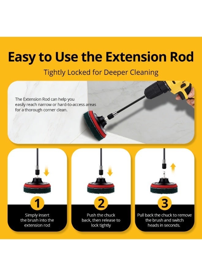 INKBIRDPLUS Universal Drill Brush Set, 22-Pack Drill Scrubber Brushes Attachments with Scouring Pads, Scrub Sponges & Extension Rod, Premium Drill Cleaning Kit for Bathroom, Kitchen, Carpet Washing, Car Polishing - Image 5