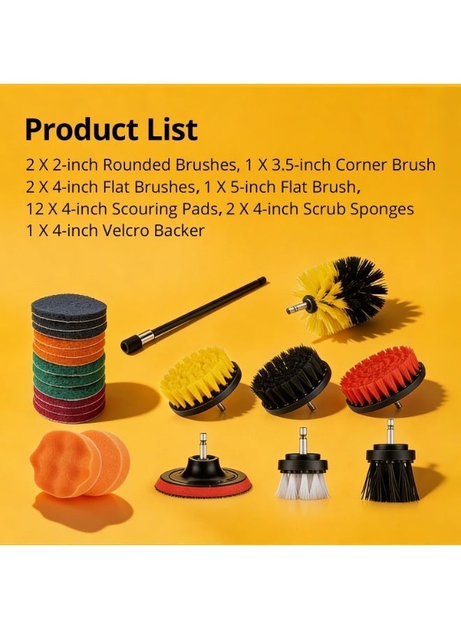 INKBIRDPLUS Universal Drill Brush Set, 22-Pack Drill Scrubber Brushes Attachments with Scouring Pads, Scrub Sponges & Extension Rod, Premium Drill Cleaning Kit for Bathroom, Kitchen, Carpet Washing, Car Polishing - Image 2
