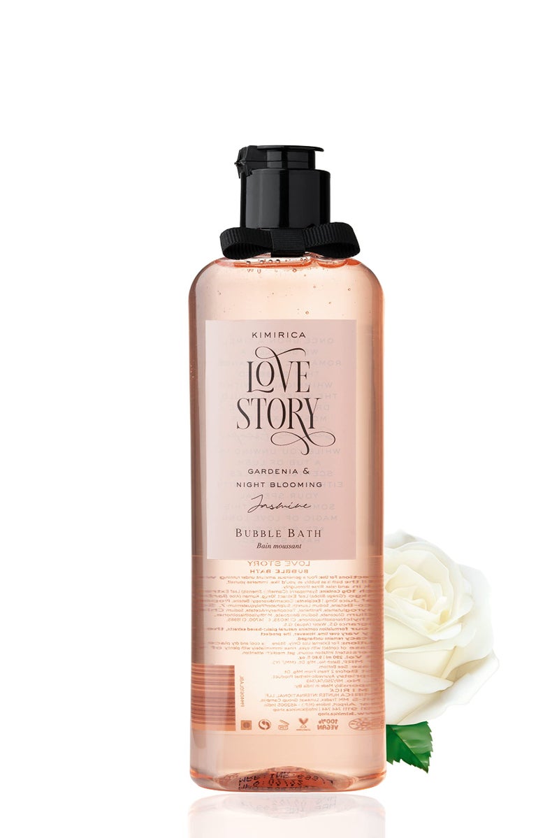 Kimirica Love Story Bubble Bath Bottle, 100% Vegan and Paraben Free with Goodness of Ginkgo Biloba & White Tea Extracts, Pro-Vitamin B5, Aloe Vera & Vitamin E, 290 ml - Image 1