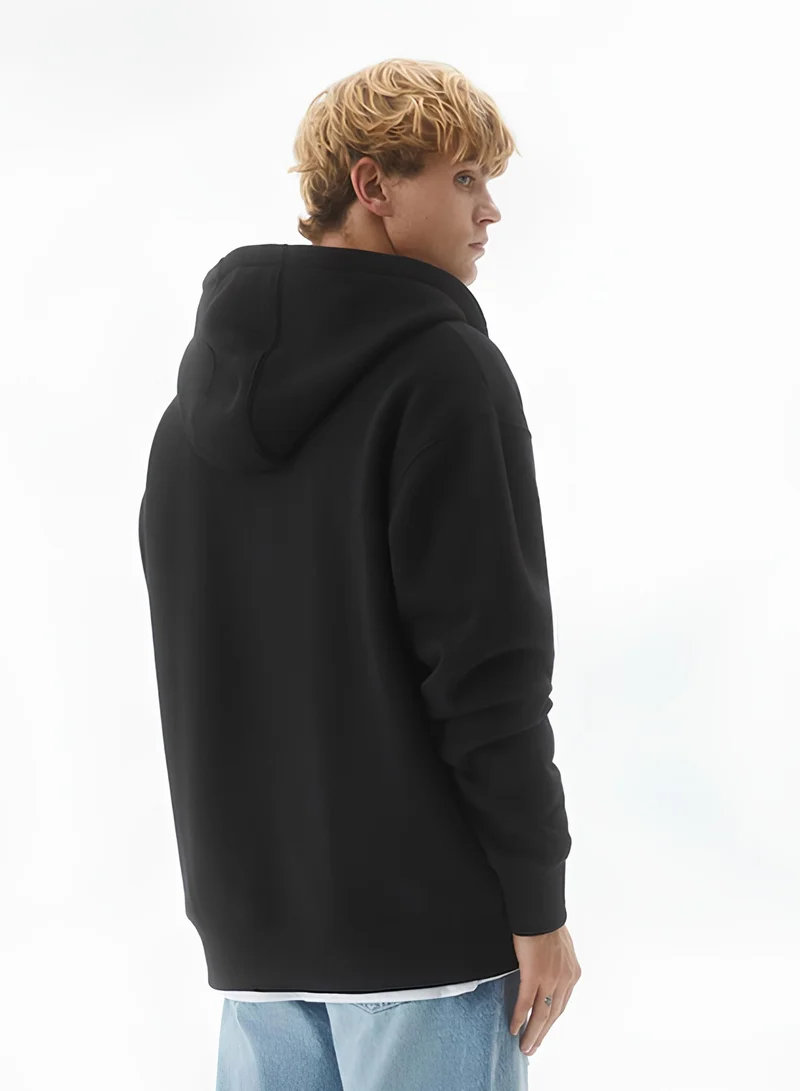 Maniac  Maniac Mens Solid Hooded Neck Full Sleeve Full Zipper Open Black French Terry Loose fit Sweatshirt for Men | Best Price UAE