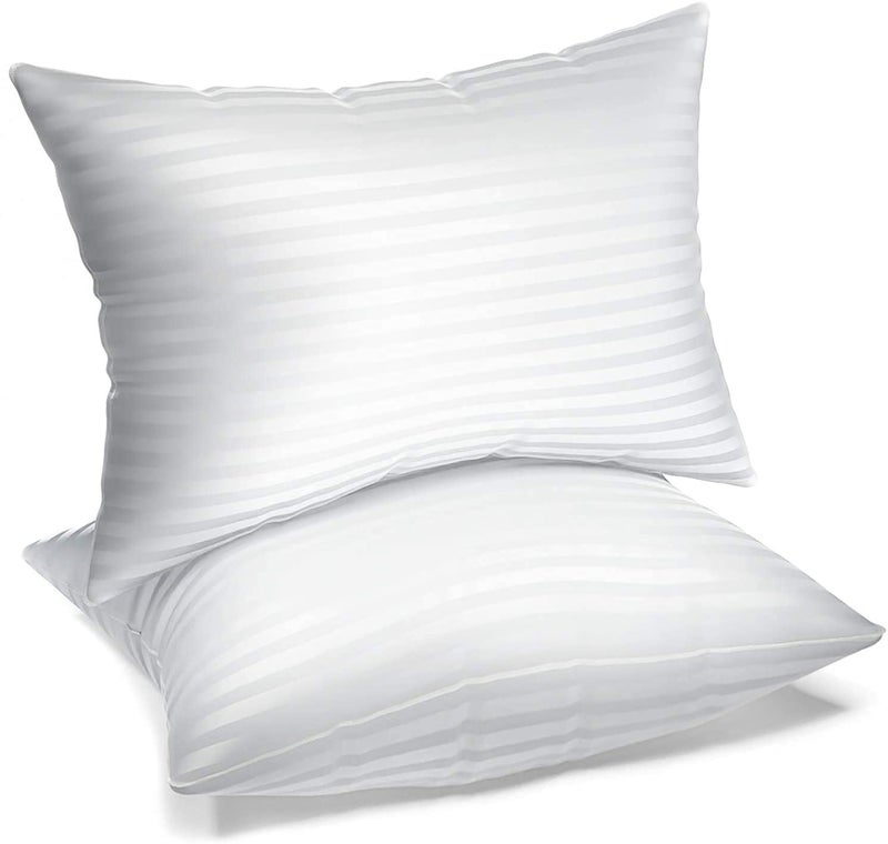 ATOOTFUSION 100% Recyclable Black Hosiery Firm Medium Hard Cotton Bed Pillow for Real Perfect Neck Support (16" x 26") Firm Pillow White Satin Strip Pack of 02 - Image 1