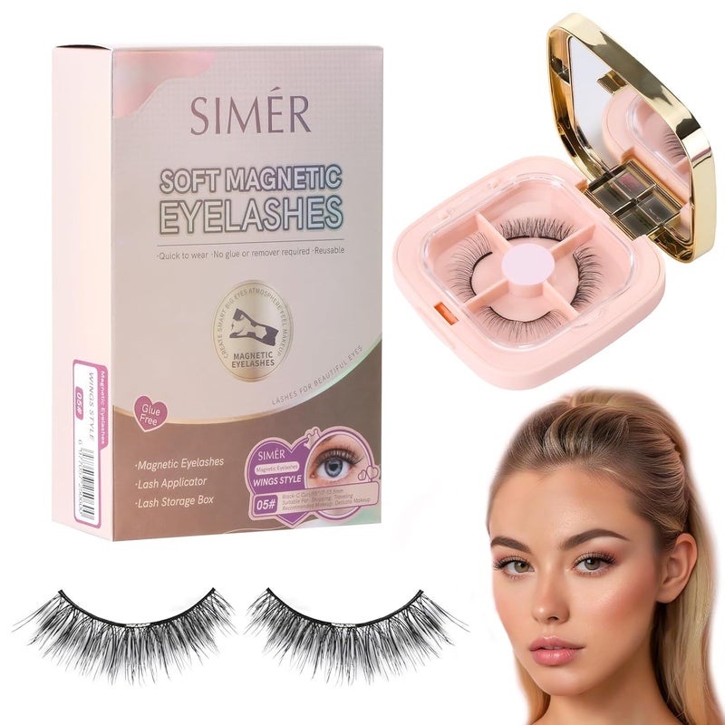 SIMER Soft Magnetic Eyelashes, Magnetic Eyelashes Without Eyeliner, Natural Look Reusable Dual Magnetic Lashes with Applicator, No Glue & No Makeup Remover Needed, Style 04 