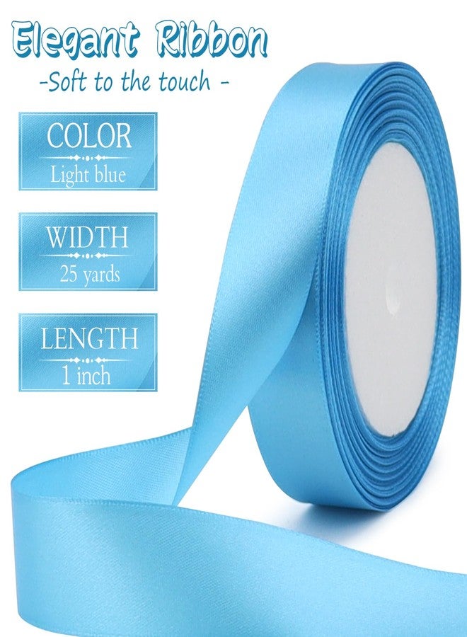 RIUNBB Solid Satin Ribbon 25 Yards Solid Polyester Fabric Ribbon for Gift Wrapping Wedding Christmas Baby Shower Birthday Party Decoration Handmade Immortal Flower Craft (Light Blue, 1 Inch) - Image 2