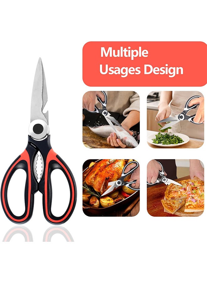 Depend 2-Packs Kitchen Scissors, Sharp Heavy Duty Kitchen Scissors, Multi-Purpose Stainless Steel Kitchen Scissors, With Cover Multipurpose Cooking Scissors For Meat Chicken Bone Veg Poultry Fish (Black/Red) - Image 5
