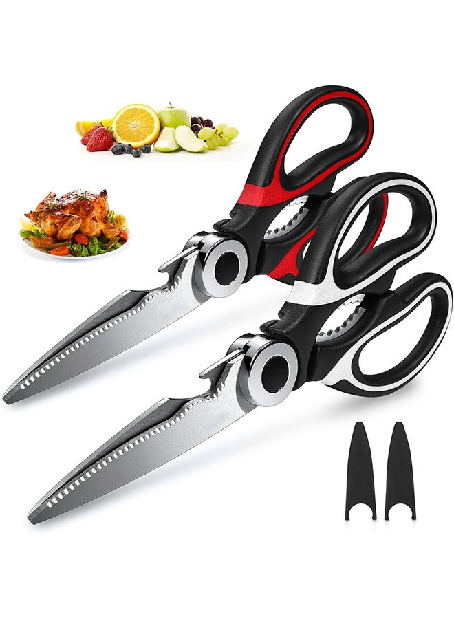 Depend 2-Packs Kitchen Scissors, Sharp Heavy Duty Kitchen Scissors, Multi-Purpose Stainless Steel Kitchen Scissors, With Cover Multipurpose Cooking Scissors For Meat Chicken Bone Veg Poultry Fish (Black/Red) - Image 1