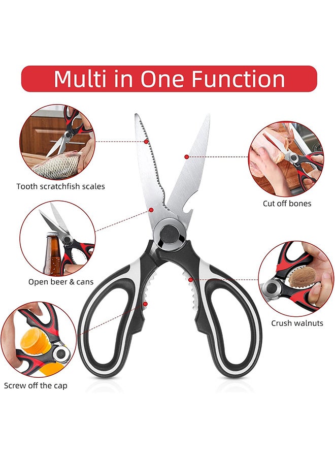 Depend 2-Packs Kitchen Scissors, Sharp Heavy Duty Kitchen Scissors, Multi-Purpose Stainless Steel Kitchen Scissors, With Cover Multipurpose Cooking Scissors For Meat Chicken Bone Veg Poultry Fish (Black/Red) - Image 4