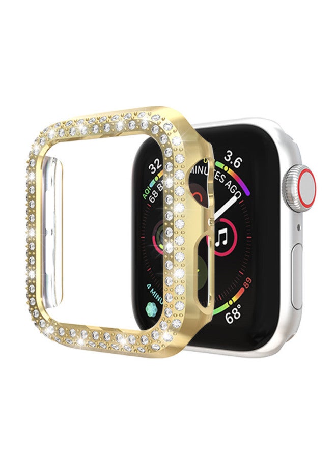 9 Color Applicable For Apple Watch 7 Generation Protective Cover Electroplated Double Row Drill For Apple Watch Diamond Pc Shell-Color:Gold-Exterior Dimension:42mm