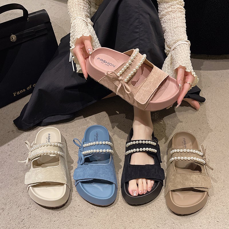 Sweet 2025 Bow Mule Shoes with Pearl Design, Toe-Cap Half Slippers, New European Style Lazy Shoes for Outer Wear - Image 3