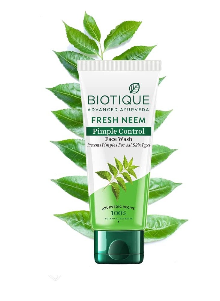 Biotique Fresh Neem Face Wash Pimple Control 100% Botanical Extracts Ayurvedic All Skin Types 150ml - Image 1