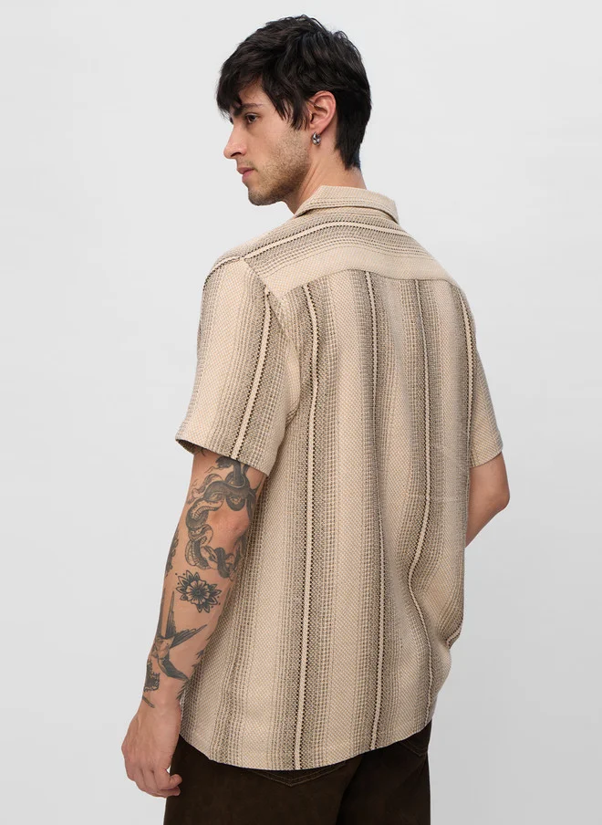 The Souled Store  The Souled Store Men Regular Fit Striped Beige Shirt  | Best Price UAE