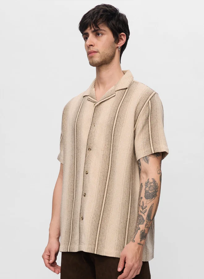The Souled Store  The Souled Store Men Regular Fit Striped Beige Shirt  | Best Price UAE