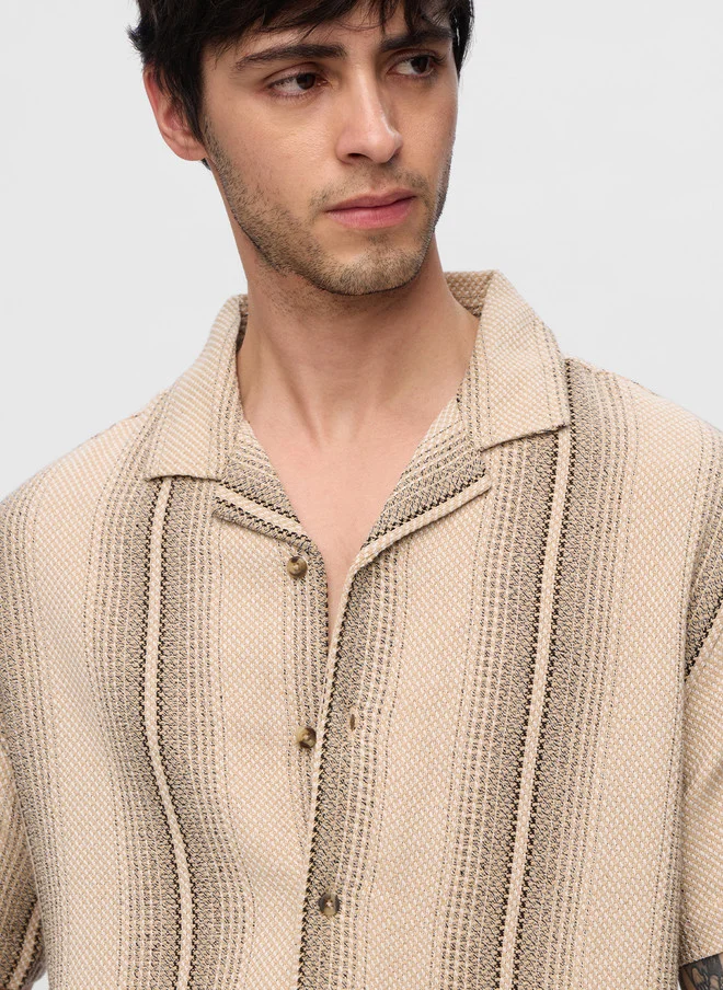 The Souled Store  The Souled Store Men Regular Fit Striped Beige Shirt  | Best Price UAE