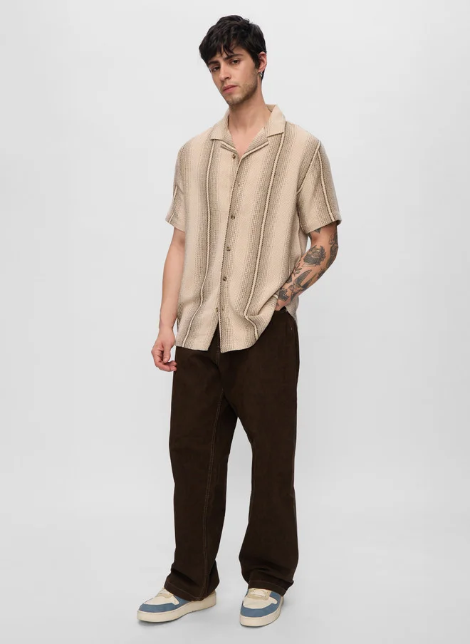 The Souled Store  The Souled Store Men Regular Fit Striped Beige Shirt  | Best Price UAE
