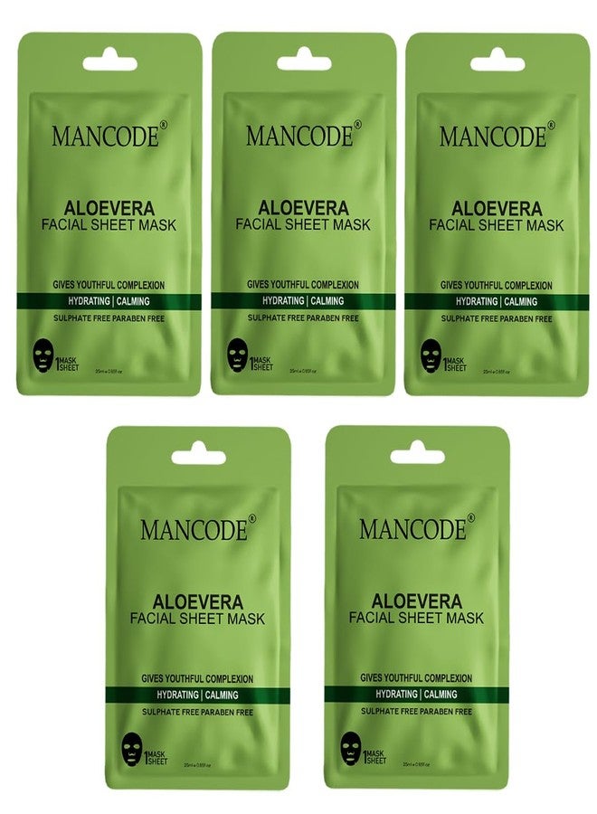 كود الرجل قناع مانكود للوجه بخلاصة الصبار، 25 مل، حمض الهيالورونيك والصبار، يفتح المسام، ينعش البشرة، يمنحها إشراقة ونضارة. قناع كوري مناسب للرجال والنساء، مجموعة أقنعة للوجه للجنسين، عبوة من 5 قطع. - Image 1