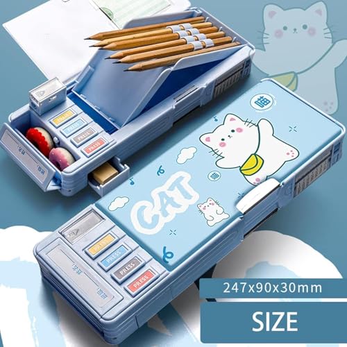 Topinon Plastic Multifunctional Pencil Box for Kids, Kids Pencil Box for Boys & Girls, Magnetic Pencil Box for Boys, Pencil Case for Kids (Random Color) (Cat) - Image 5