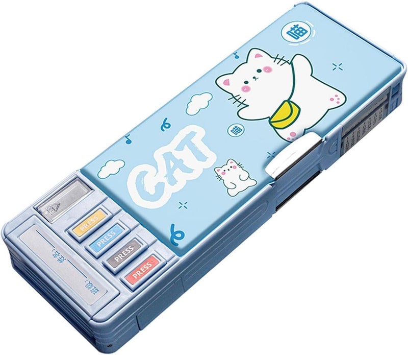 Topinon Plastic Multifunctional Pencil Box for Kids, Kids Pencil Box for Boys & Girls, Magnetic Pencil Box for Boys, Pencil Case for Kids (Random Color) (Cat) - Image 1