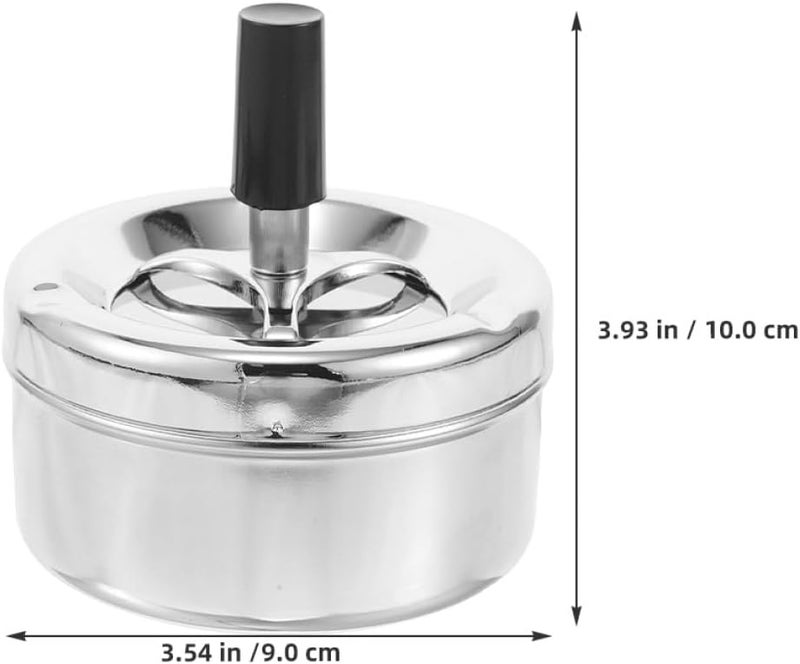 Ciieeo 2pcs Metal round Push down Ashtrays with Lid, Windproof Revolving Smokeless Small Tabletop Ash Tray for Outdoor Patio, Home, Car Smoking Silver - Image 2