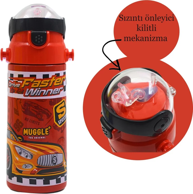 موغل Steel Straw Bottle MT-2635 Car Pattern Red 550 ml
