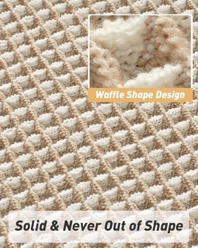 AMOAMI سجادة حمام أمواي المحدثة بتصميم الوافل، فائقة الامتصاص وغير قابلة للانزلاق، سجادات حمام قابلة للغسل في الغسالة مع زخارف، مثالية للممر وغرفة النوم وغرفة الغسيل، 2' x 5'، بني وكريم - Image 4