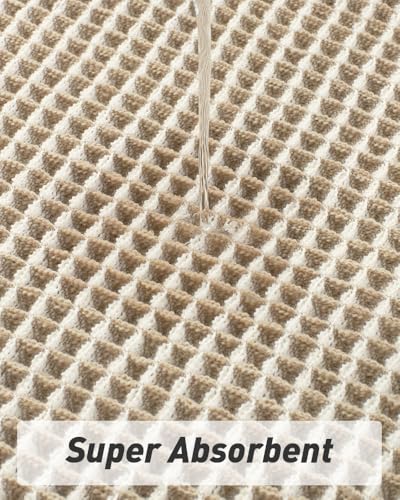 AMOAMI سجادة حمام أمواي المحدثة بتصميم الوافل، فائقة الامتصاص وغير قابلة للانزلاق، سجادات حمام قابلة للغسل في الغسالة مع زخارف، مثالية للممر وغرفة النوم وغرفة الغسيل، 2' x 5'، بني وكريم - Image 2