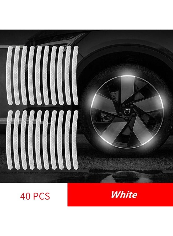 yalilai 40 PCS Car Wheel Hub Reflective Sticker Night Driving Safety Warning Strip, Glow in The Dark Car Wheel Rim Tape Reflective Stripes Decals Stickers,Car Decoration white - Image 1