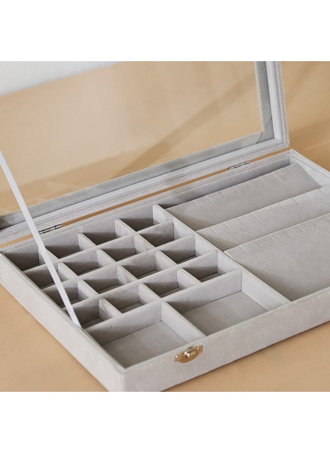 Home Box Velour Jewellery Box with Clear Lid 35 x 24 x 5.5 cm  - Image 4