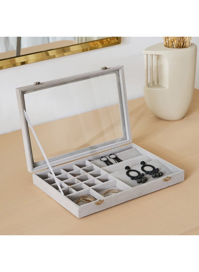 Home Box Velour Jewellery Box with Clear Lid 35 x 24 x 5.5 cm  - Image 1