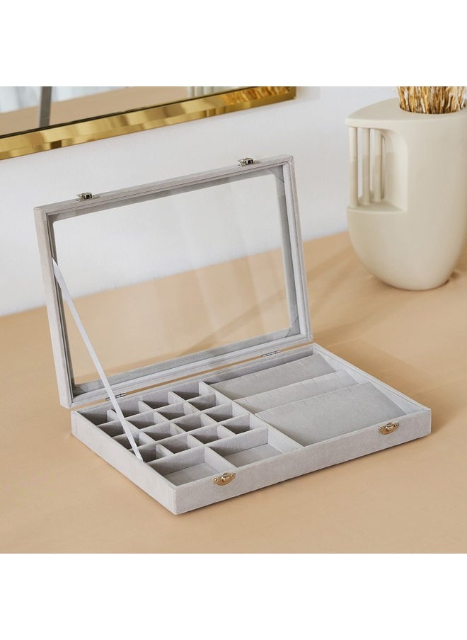 Home Box Velour Jewellery Box with Clear Lid 35 x 24 x 5.5 cm  - Image 2