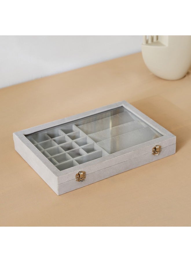 Home Box Velour Jewellery Box with Clear Lid 35 x 24 x 5.5 cm  - Image 3