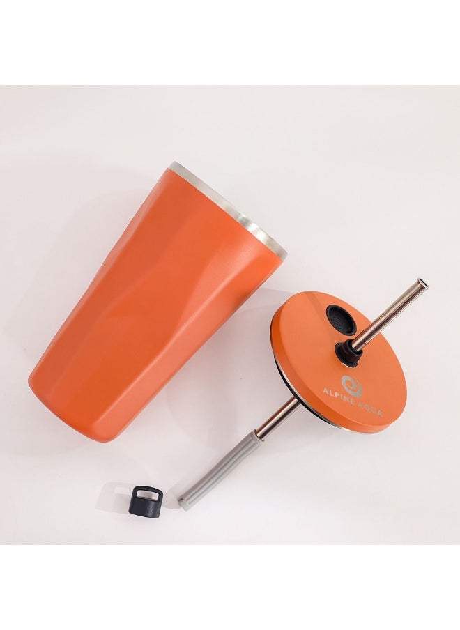DANUBE HOME Alpine Aqua Travel Tumbler Stainless Steel Vacuum Insulated with Lid and Straw Orange 600ml  - Image 4