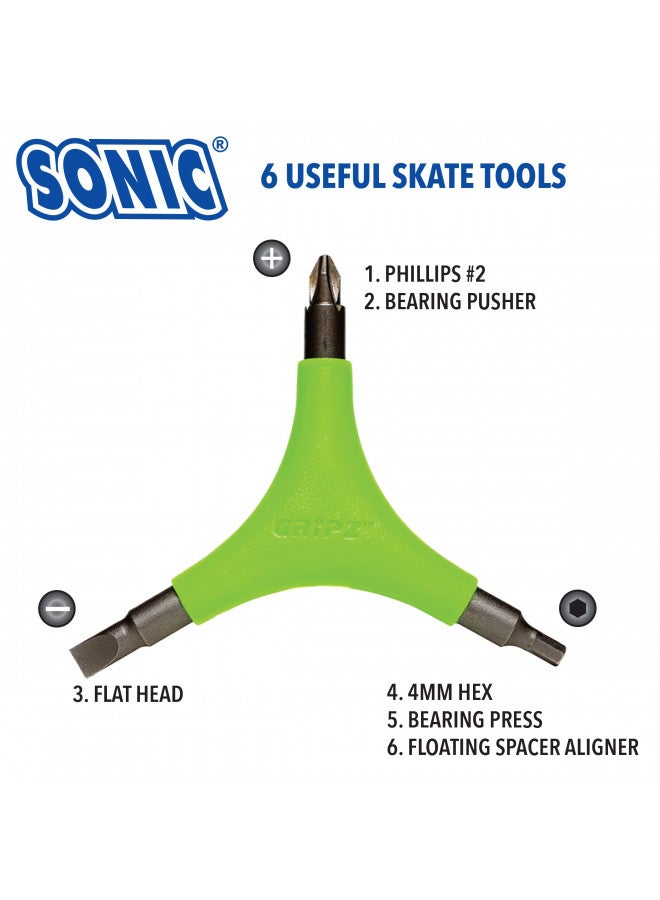 SONIC Gripz Inline Skate Tool, 6 Tools, 4 mm Hex, Rotate Wheels, Remove Bearings, 2 Screwdrivers to Adjust Hockey Helmets, Designed in USA - Image 2