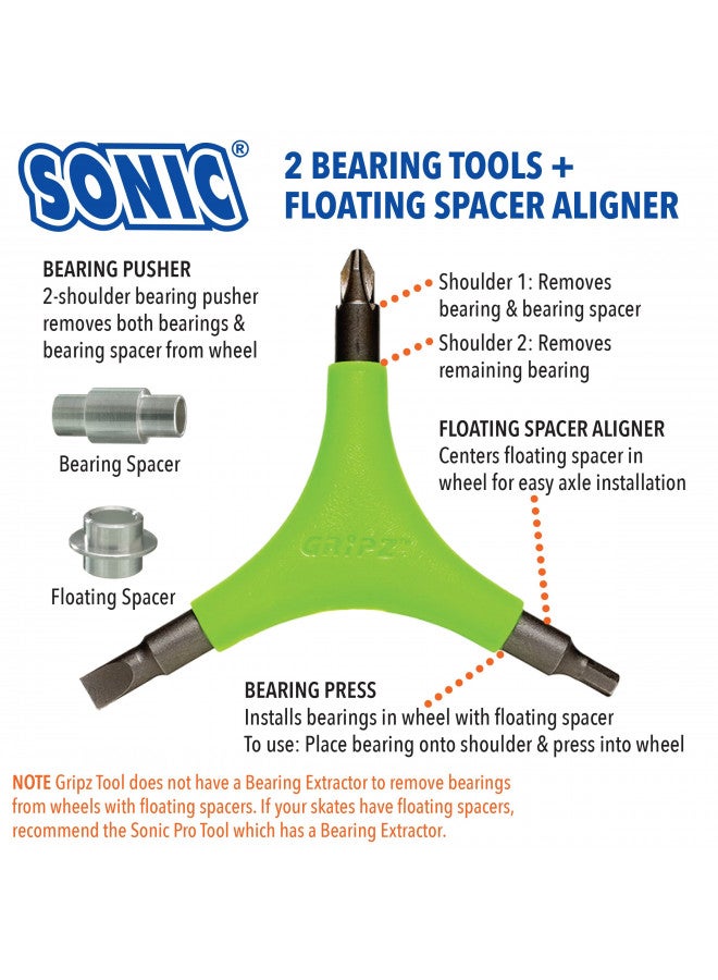 SONIC Gripz Inline Skate Tool, 6 Tools, 4 mm Hex, Rotate Wheels, Remove Bearings, 2 Screwdrivers to Adjust Hockey Helmets, Designed in USA - Image 3