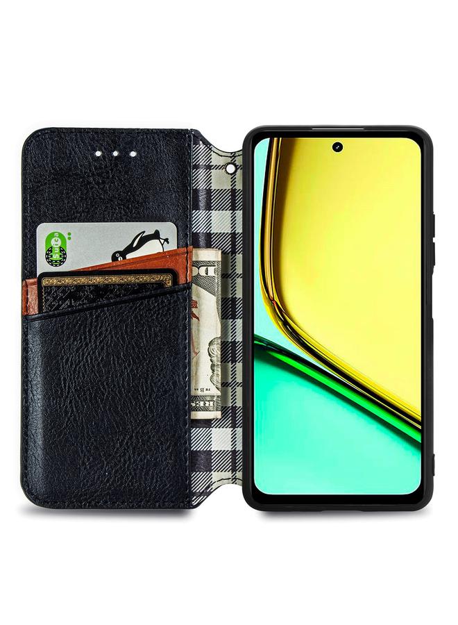 S-TOP Case For Realme C67 4G Cubic Grid Pressed Magnetic Leather Phone Case - Image 3