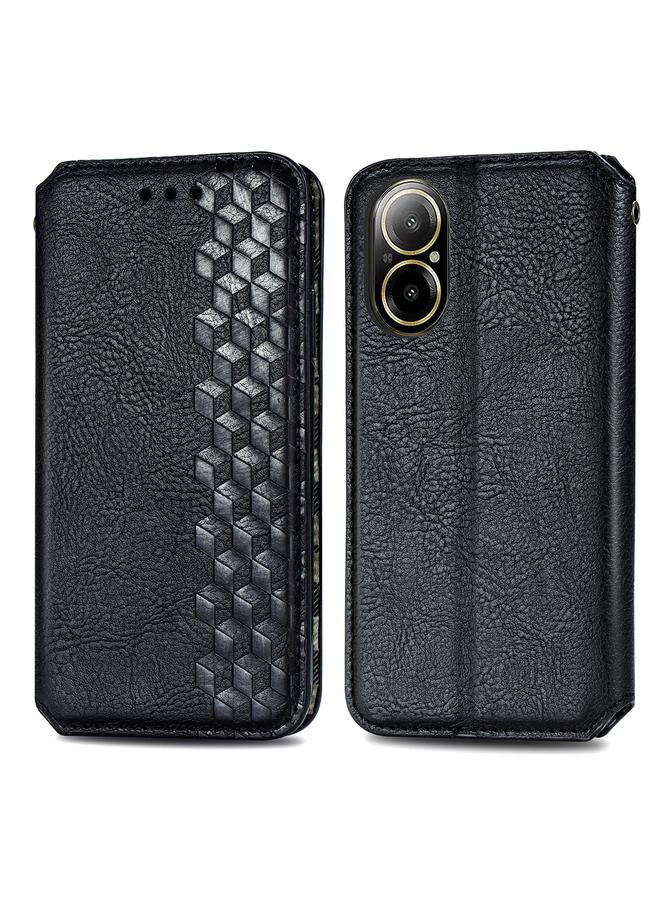 S-TOP Case For Realme C67 4G Cubic Grid Pressed Magnetic Leather Phone Case - Image 2