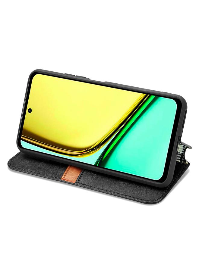 S-TOP Case For Realme C67 4G Cubic Grid Pressed Magnetic Leather Phone Case - Image 4