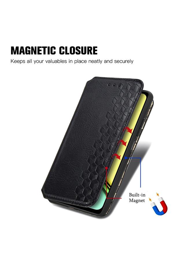 S-TOP Case For Realme C67 4G Cubic Grid Pressed Magnetic Leather Phone Case - Image 5