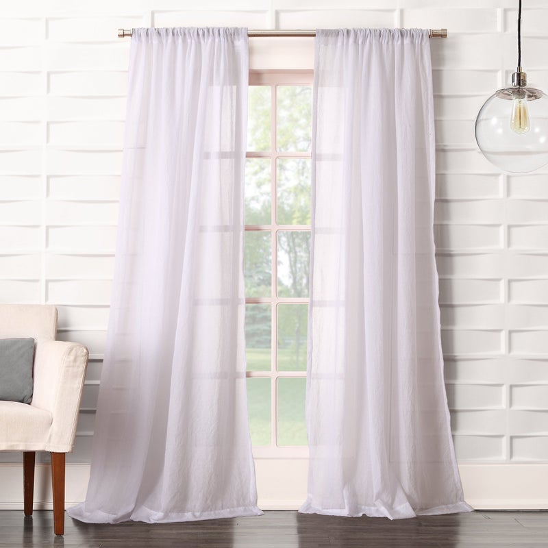 No. 918 Tayla Crushed Texture Semi-Sheer Rod Pocket Curtain Panel, 50" x 95", White - Image 1