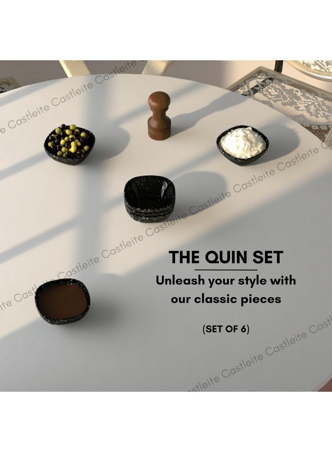 Castleite Quin Melamine Bowls Set of 6 - Elegant 120ML Bowls for Kitchen, Snacks, and Restaurants - Lightweight, Unbreakable Crockery for Dining (Marble Black) - Image 2