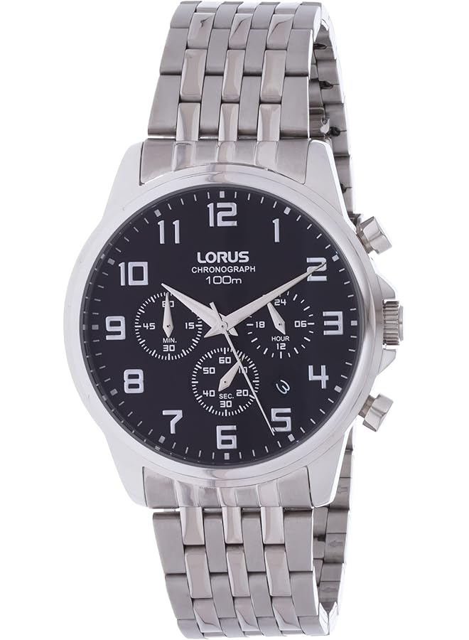 LORUS Rt333Gx9 Men Quartz 100M Water Resistant Chronograph Stainless Steel Silver With Black Dial - Image 1