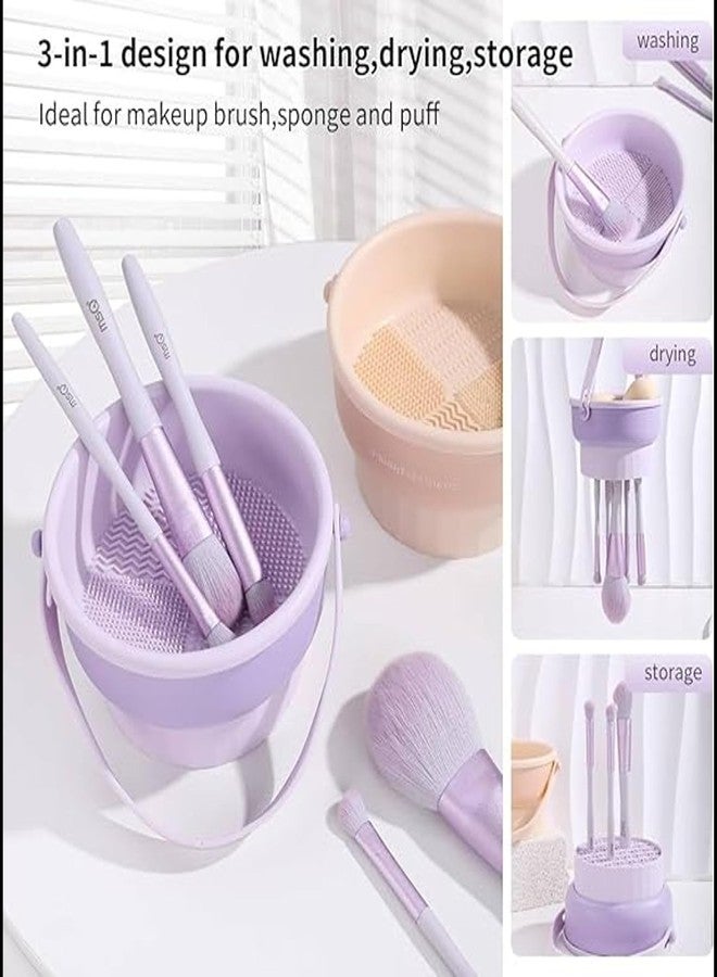 DEAL NUT 3 in 1 Brush Cleaning Mat with Brush Drying Holder, Silicone Makeup Brush Cleaner Mat Make Up Brush Cleaning Bowl Cosmetic Brush Washing Tool for Makeup Brush, Powder Puff (multicolor) - Image 5