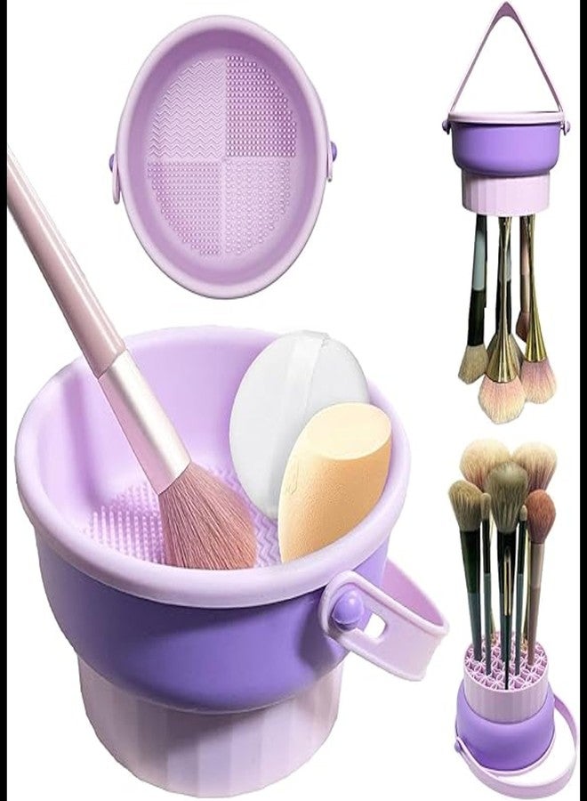 DEAL NUT 3 in 1 Brush Cleaning Mat with Brush Drying Holder, Silicone Makeup Brush Cleaner Mat Make Up Brush Cleaning Bowl Cosmetic Brush Washing Tool for Makeup Brush, Powder Puff (multicolor) - Image 1