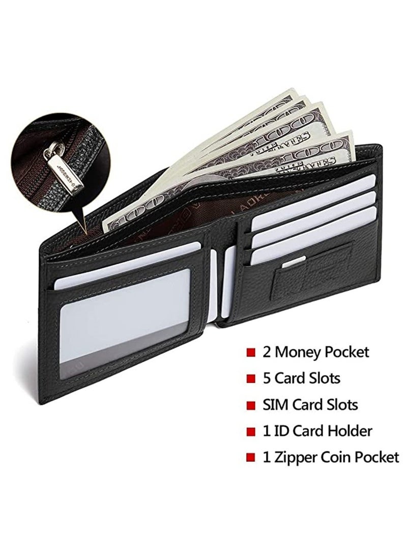 Men's Wallets, Genuine Cow Leather Wallet, with Zipper Coin Pocket, Casual Men Purse, Slim Short Wallet, Gift for Father - Image 3