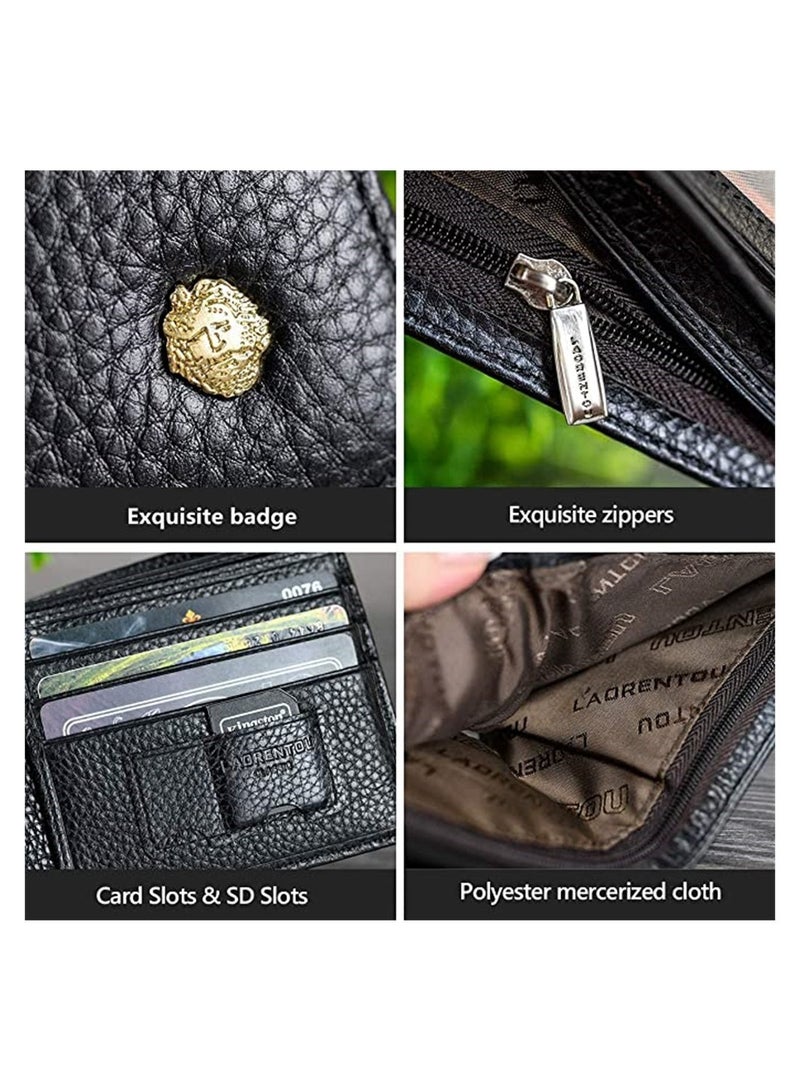 Men's Wallets, Genuine Cow Leather Wallet, with Zipper Coin Pocket, Casual Men Purse, Slim Short Wallet, Gift for Father - Image 4