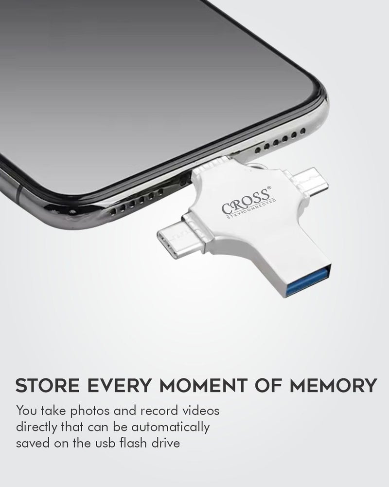 CROSS® 256 GB Pendrive, with Light-ning, Micro USB, USB A, Type-C Interface Mini PenDrive for iOS Working with iPhone 15 & 16 Series & Android Compatible with Phone, Pad, Android, PC - Image 2
