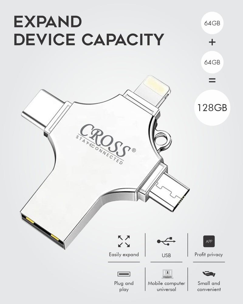CROSS® 256 GB Pendrive, with Light-ning, Micro USB, USB A, Type-C Interface Mini PenDrive for iOS Working with iPhone 15 & 16 Series & Android Compatible with Phone, Pad, Android, PC - Image 5