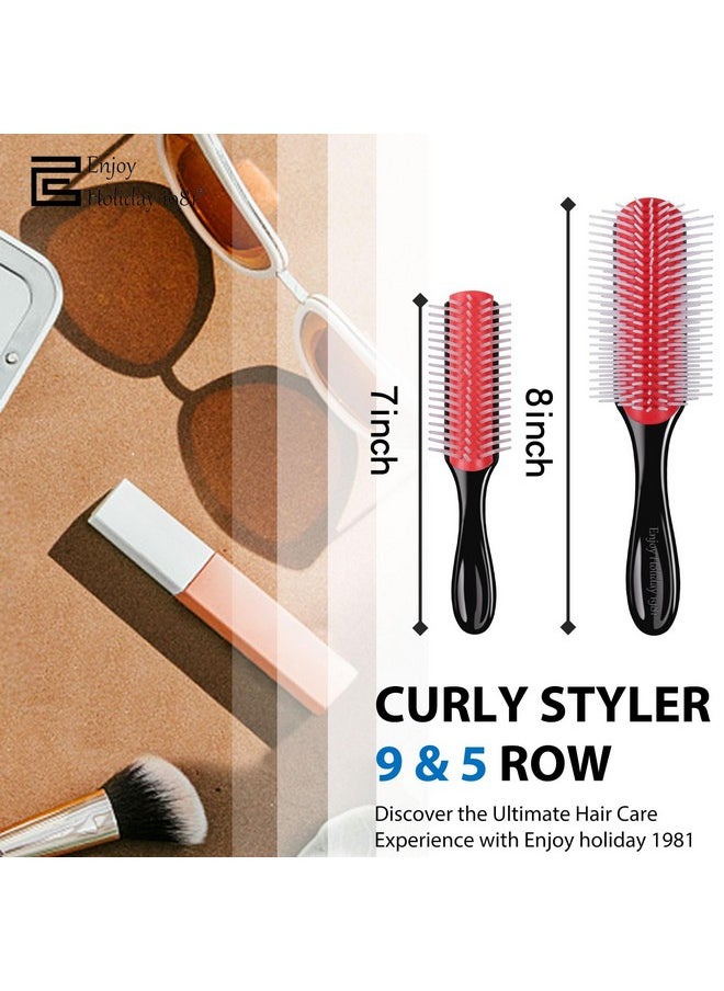 Enjoy Holiday 1981 - 2 PCS Hair Brush for Women Men Curly Wet or Dry Hair 9 Row 5 Row Classic Styling Brushes for Natural Thick Hair, Blow Separating, Shaping Defining Detangling Curls Tools Travel Bristle Black Hairbrush - Image 1