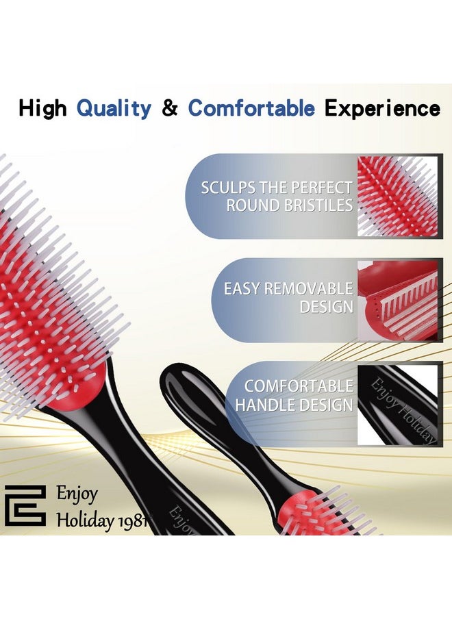 Enjoy Holiday 1981 - 2 PCS Hair Brush for Women Men Curly Wet or Dry Hair 9 Row 5 Row Classic Styling Brushes for Natural Thick Hair, Blow Separating, Shaping Defining Detangling Curls Tools Travel Bristle Black Hairbrush - Image 1