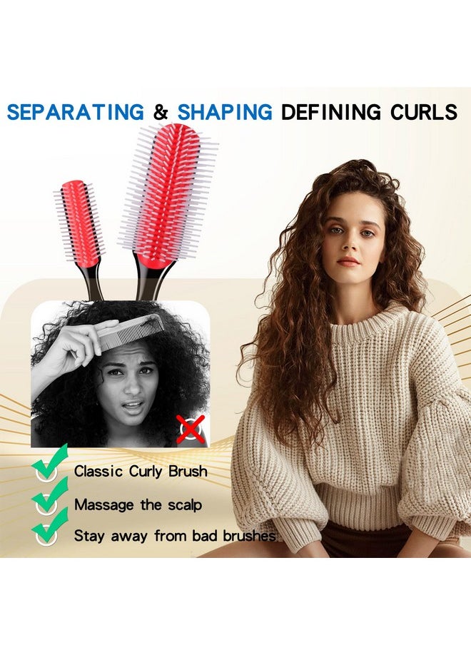 Enjoy Holiday 1981 - 2 PCS Hair Brush for Women Men Curly Wet or Dry Hair 9 Row 5 Row Classic Styling Brushes for Natural Thick Hair, Blow Separating, Shaping Defining Detangling Curls Tools Travel Bristle Black Hairbrush - Image 1